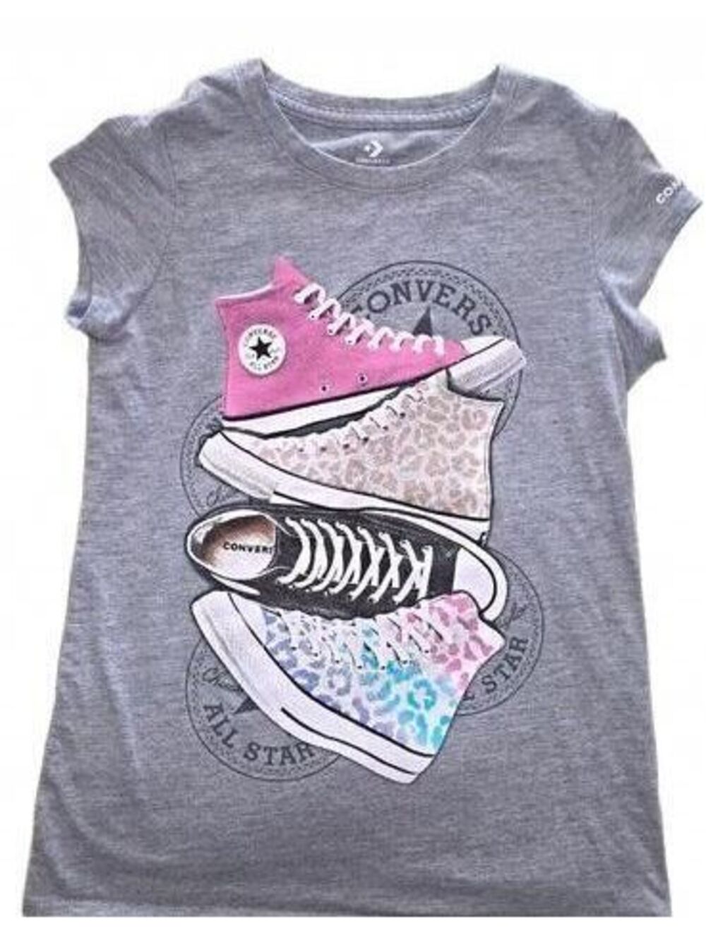 Converse All Star Girls Size M Gray Star Graphic Print Crewneck Short Sleeve Tee